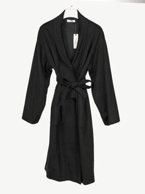 Versace Collection Black Wool Shawl-Collar Wrap Coat